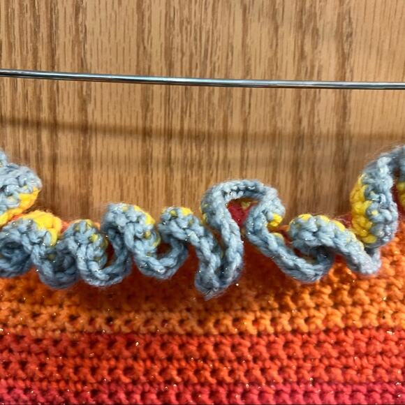 Handmade Crochet Rainbow Stripe Table Runner w/ Ruffle Edges - Picture 6 of 10